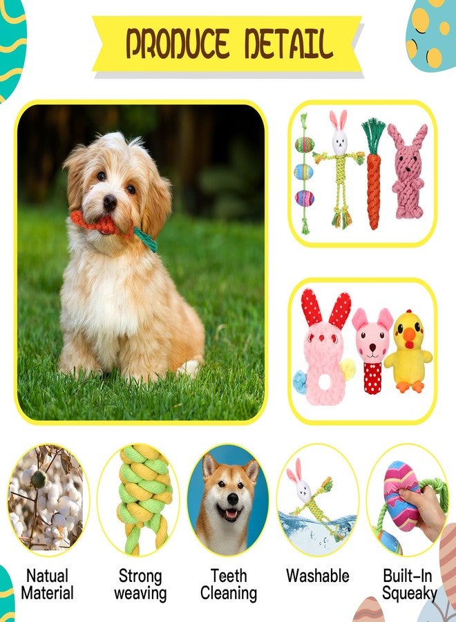 مجموعة ألعاب SilTriangle المكونة من 12 قطعة لعيد الفصح للكلاب، تتضمن بيض عيد الفصح القطيفة على شكل أرنب، وألعاب محشوة للجراء، وألعاب مضغ تفاعلية متينة للجراء لتدريب الكلاب وتنظيف أسنانها. - Image 4